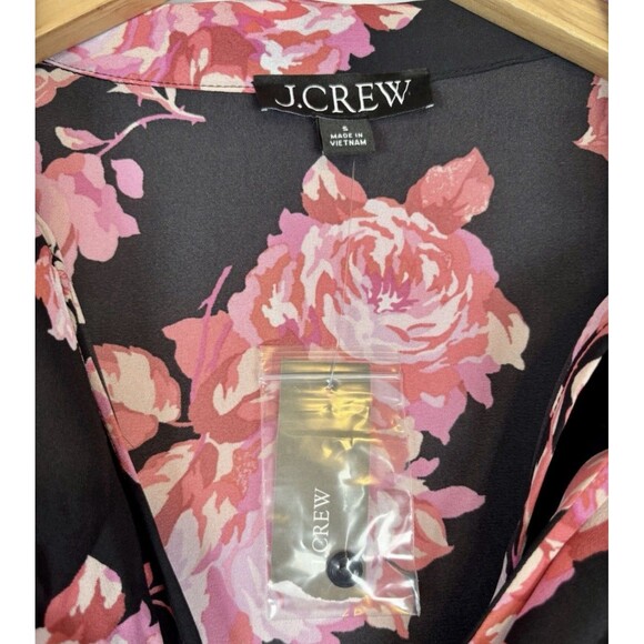 J Crew Black Pink Tie Front Long Sleeve Blouse Top Women’s Size Small New - Picture 5 of 9